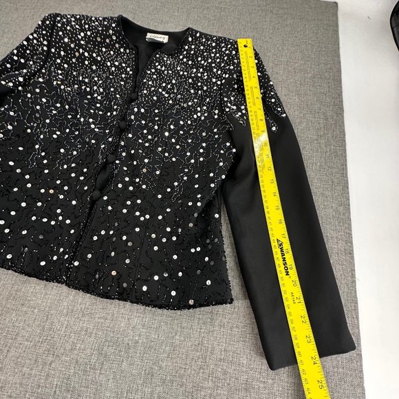 Vintage Stenay Sequin Jacket Black Buttons Beaded Long Sleeve Party Formal Sz 14 - Picture 10 of 16